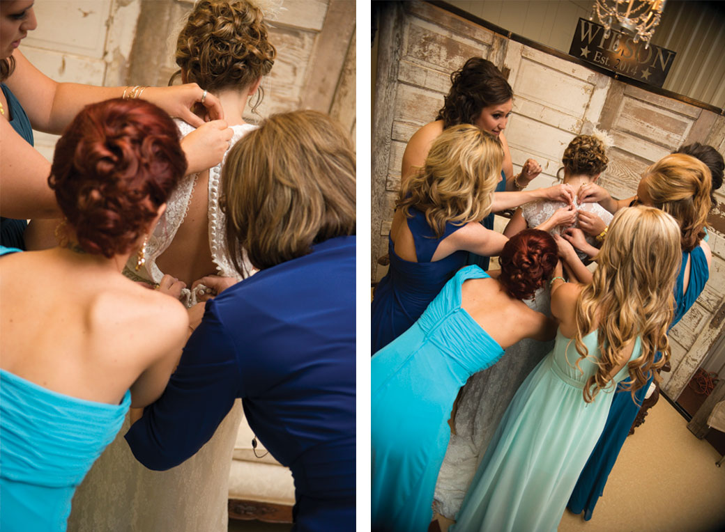 lace wedding dress blue bridesmaids dress
